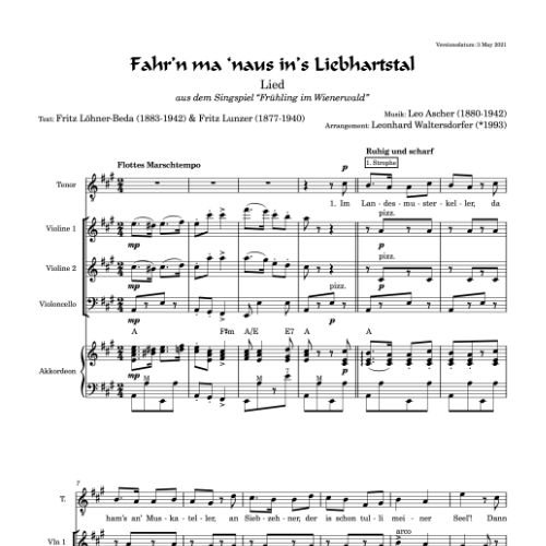 Fahr'n ma 'naus in's Liebhartstal - first page