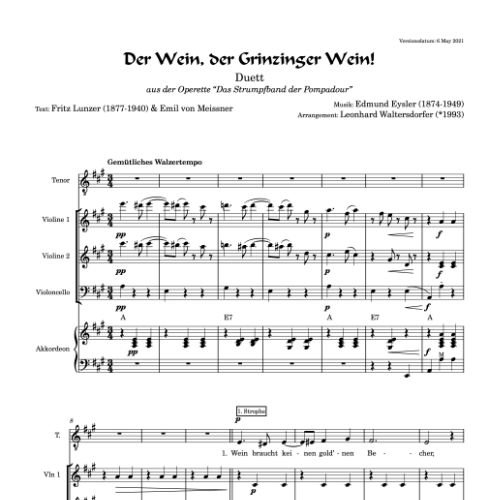 Der Wein, der Grinzinger Wein - first page